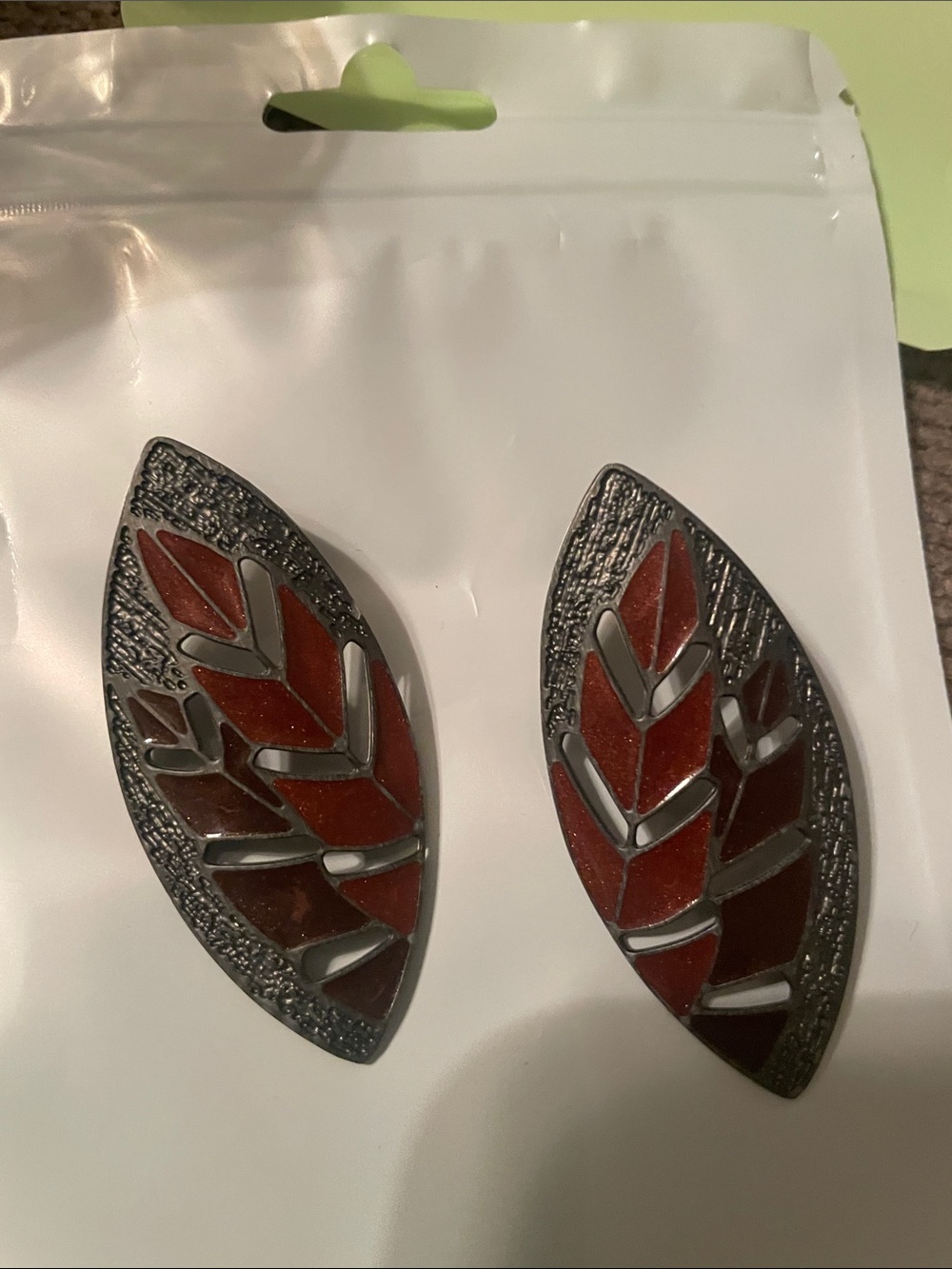 Gunmetal leaf earrings
